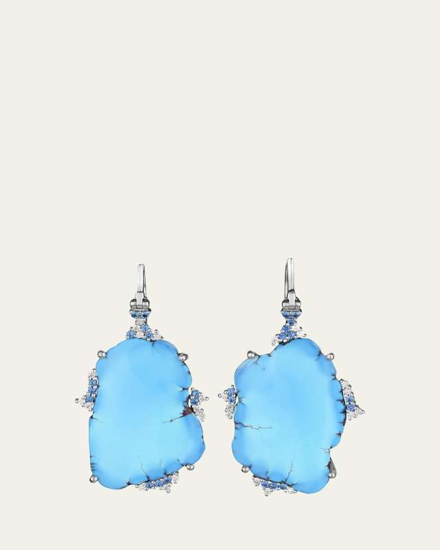 Gold Hills Turquoise Slice Earrings with Sapphire and Diamonds